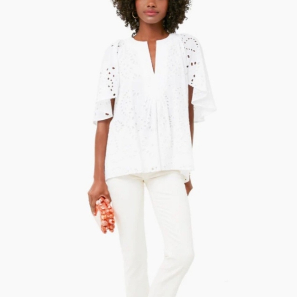 Tuckernuck White Eyelet Finley Flutter Sleeve Women's S Blouse Top